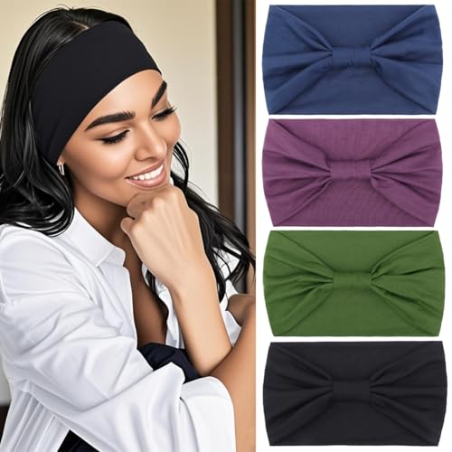 Kachanaa 4 Stück breites rutschfestes Boho-Damen-Stirnband – elastisches großes afrikanisches Turban-Kopfband ideal für Yoga, Workout, Laufen, rutschfestes Design für schwarze Frauen von kachanaa
