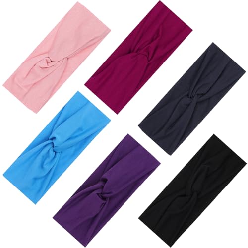 Kachanaa 6 Stück Stirnbänder für Damen, rutschfest, dehnbar, Boho-Haarbänder, weich, kreuz, elastisch, Yoga, Workout, Laufen, dicke Stirnbänder für Damen, Haar-Accessoires von kachanaa