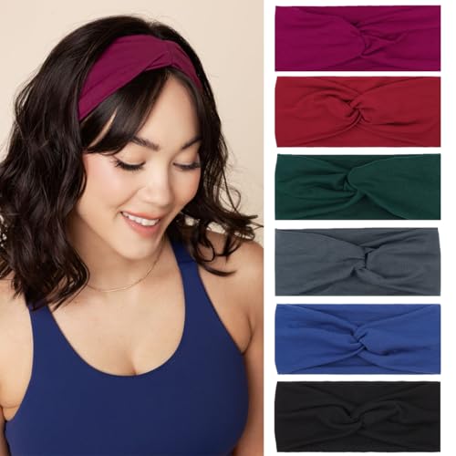 Kachanaa 6 Stück einfarbige Boho-Stil rutschfeste bedruckte Stirnband-Perücken für Damen, weich, elastisch, atmungsaktiv, Haarbänder, Turban für Teenager, Mädchen, Zubehör von kachanaa