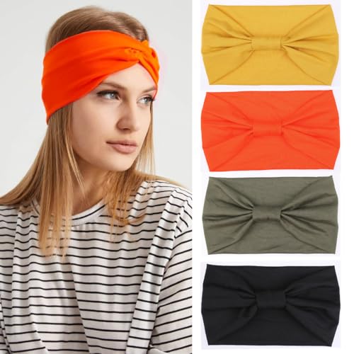 Kahanaa breite Stirnbänder für Damen, weich, dehnbar, Turban-Stirnband, Haarbänder, Haarbänder mit gedrehten Knoten, für Yoga, Workout, 4 Stück von kachanaa