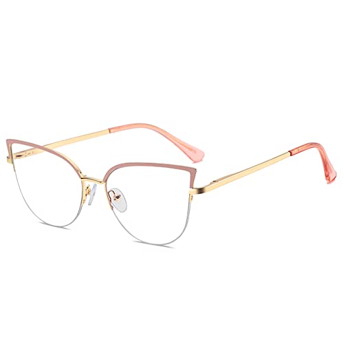 Anti-blaues Licht   Gläser   Für Frauen Männer Halb randlose Cat Eye Brillen Metallrahmen Prescription Brillen (gold red frame) von kachawoo