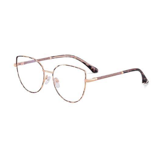 kachawoo Anit Blaue Licht Brillen Große Katzenauge Metall Glitter Rahmen Computerbrille für Dame Junge Eyewears mit Blaue Ray Linse (leopard gold frame) von kachawoo