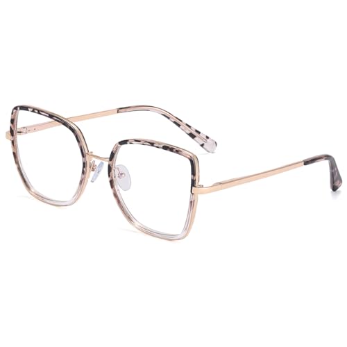 kachawoo Anti Blaues Licht Gläser Frauen Mode Brillen Quadratische Gläser Rahmen TR90 Big Eyewear (leopard clear gold) von kachawoo