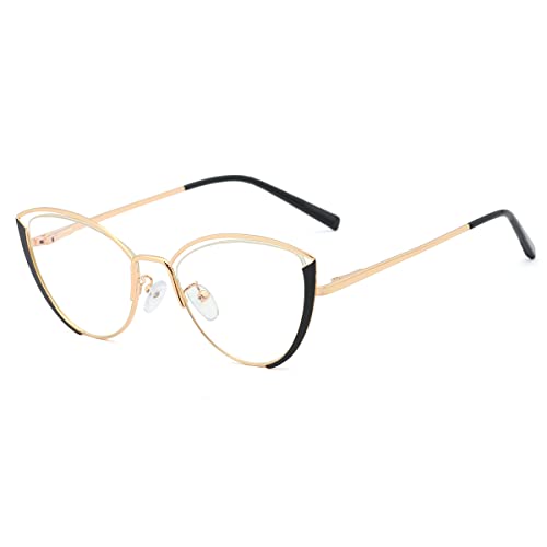 kachawoo Anti Blaulicht Brillen Frauen Optische Halbrahmen Computer Brillen Weibliche Katzenaugen Gläser Metall (black gold frame) von kachawoo