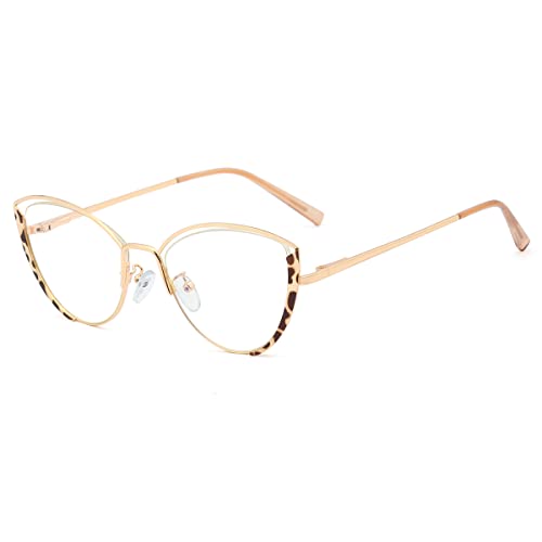 kachawoo Anti Blaulicht Brillen Frauen Optische Halbrahmen Computer Brillen Weibliche Katzenaugen Gläser Metall (leopard gold frame) von kachawoo