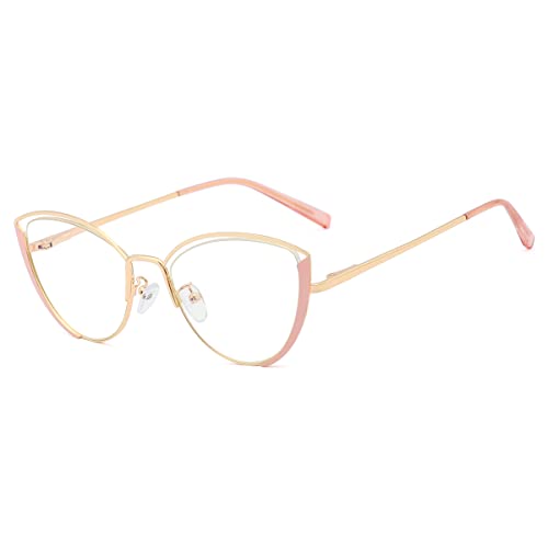 kachawoo Anti Blaulicht Brillen Frauen Optische Halbrahmen Computer Brillen Weibliche Katzenaugen Gläser Metall (pink gold frame) von kachawoo