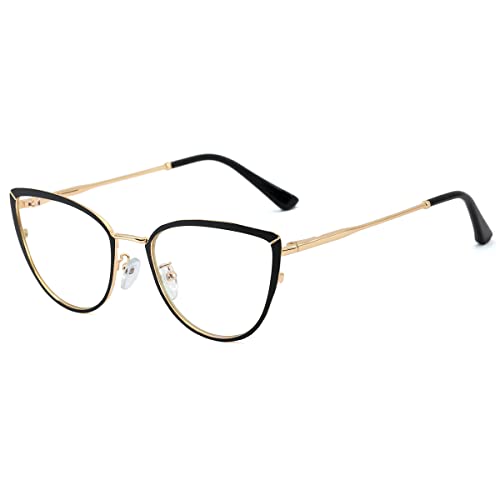 kachawoo Anti Blue Light Eyewear Computer Trendy Cat Eye Brillen Rahmen Frauen Metall Brillen (black gold frame) von kachawoo