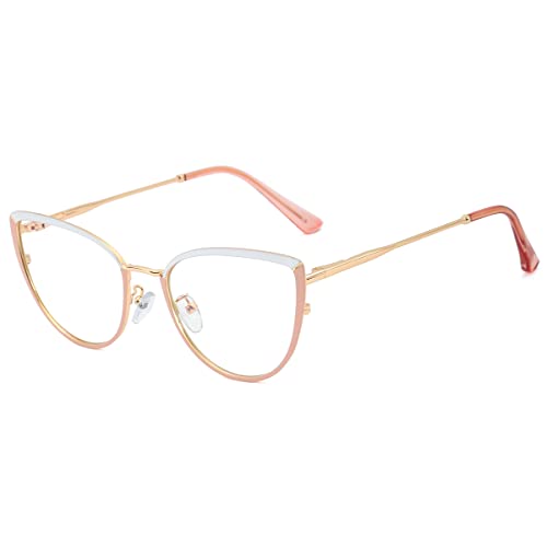 kachawoo Anti Blue Light Eyewear Computer Trendy Cat Eye Brillen Rahmen Frauen Metall Brillen (white pink frame) von kachawoo