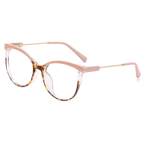 kachawoo Anti Blue Light Gläser Frauen Cat Eye Brillen Rahmen TR90 Rahmen Brillen Halbmetall Brillen (khaki leopard frame) von kachawoo