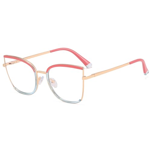 kachawoo Anti Blue Light Gläser Frauen Cat Eye Gläser Rahmen TR90 Eyewear Metall Brillen Big Frame (pink blue gold) von kachawoo