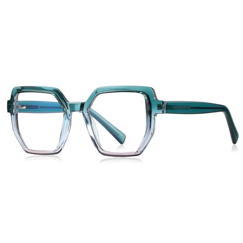 kachawoo Anti Blue Light Gläser Männer Frauen Big Frame Brillen TR90 Hexagonal Square Gläser Rahmen (green pink frame) von kachawoo