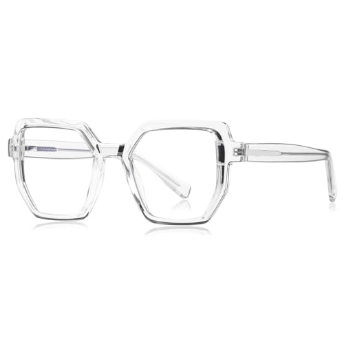 kachawoo Anti Blue Light Gläser Männer Frauen Big Frame Brillen TR90 Hexagonal Square Gläser Rahmen (transparent) von kachawoo