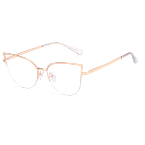 kachawoo Anti-blaues Licht   Gläser   Für Frauen Männer Halb randlose Cat Eye Brillen Metallrahmen Prescription Brillen（gold with clear） von kachawoo