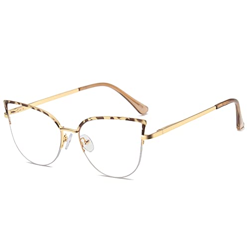 kachawoo Anti-blaues Licht   Gläser   Für Frauen Männer Halb randlose Cat Eye Brillen Metallrahmen Prescription Brillen (gold leopard frame) von kachawoo