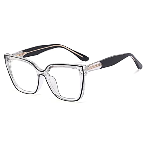 kachawoo Blaues Licht Blocking Gläser Frauen Mode Brillen Big Frame Männer Prescription Eyewears (black clear frame) von kachawoo