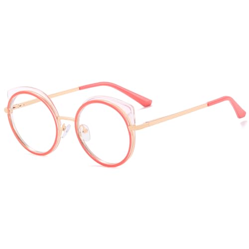kachawoo Blaues Licht Blocking Gläser Frauen Runde Gläser Rahmen Retro Brillen Metall TR90 Brillen Cat Eye (orange pink gold) von kachawoo