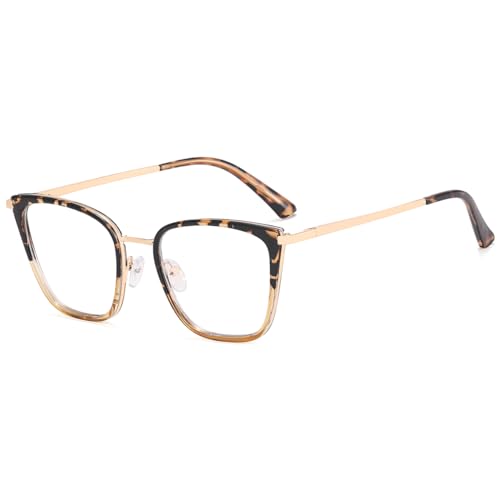 kachawoo Blaues Licht Blocking Gläser Frauen TR90 Rahmen Quadratische Brillen Frühling Scharnier Cat Eye Metall Gläser Rahmen (leopard yellow gold) von kachawoo