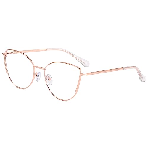 kachawoo Blaues Licht Blocking Gläser Metallrahmen Brillen Retro Cat Eye Brillen Rahmen Frauen (rose gold frame) von kachawoo