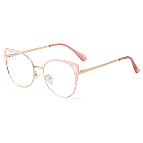 kachawoo Blaues Licht Filter Runde Gläser Rahmen Frauen Metall Brillen Cat Eye Eyewear Retro Damen (pink gold frame) von kachawoo