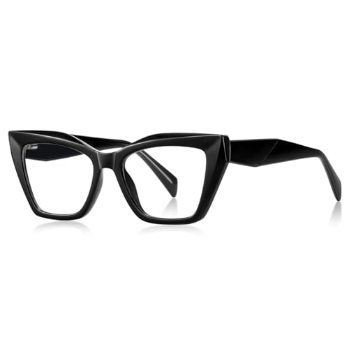 kachawoo Blaues Licht blockierende Gläser Cat Eye TR90 Brillenrahmen Frauen Computer Brillen Dicker Rahmen (black with clear) von kachawoo