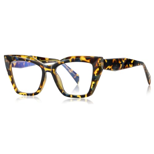 kachawoo Blaues Licht blockierende Gläser Cat Eye TR90 Brillenrahmen Frauen Computer Brillen Dicker Rahmen (leopard with clear) von kachawoo