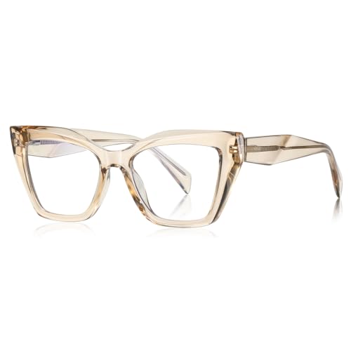 kachawoo Blaues Licht blockierende Gläser Cat Eye TR90 Brillenrahmen Frauen Computer Brillen Dicker Rahmen (light brown frame) von kachawoo