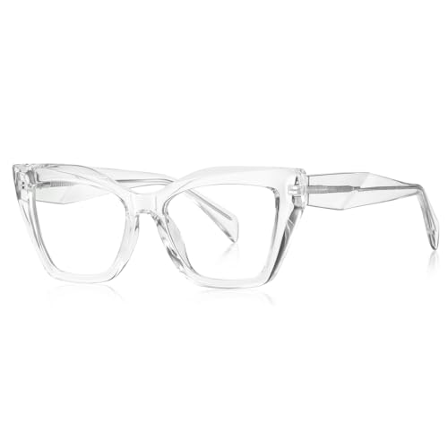 kachawoo Blaues Licht blockierende Gläser Cat Eye TR90 Brillenrahmen Frauen Computer Brillen Dicker Rahmen (transparent) von kachawoo