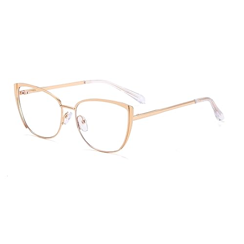 kachawoo Blaulichtblockierende Brille Retro Frauen Metall Brillengestell Katzenauge Anti Blaulicht Computerbrille（gold with clear） von kachawoo