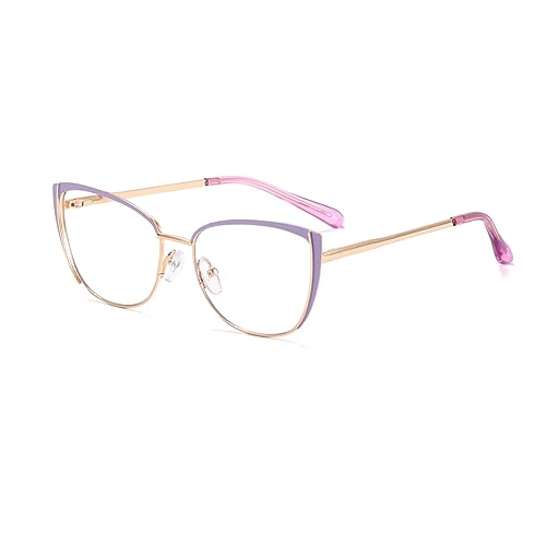 kachawoo Blaulichtblockierende Brille Retro Frauen Metall Brillengestell Katzenauge Anti Blaulicht Computerbrille（gold with purple） von kachawoo