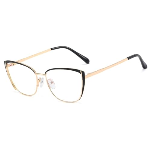 Blaulichtblockierende Brille Retro Frauen Metall Brillengestell Katzenauge Anti Blaulicht Computerbrille (Black gold frame) von kachawoo