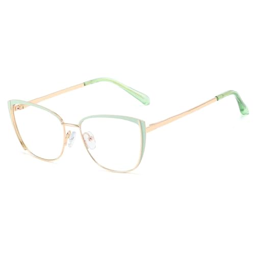 Blaulichtblockierende Brille Retro Frauen Metall Brillengestell Katzenauge Anti Blaulicht Computerbrille (green gold frame) von kachawoo