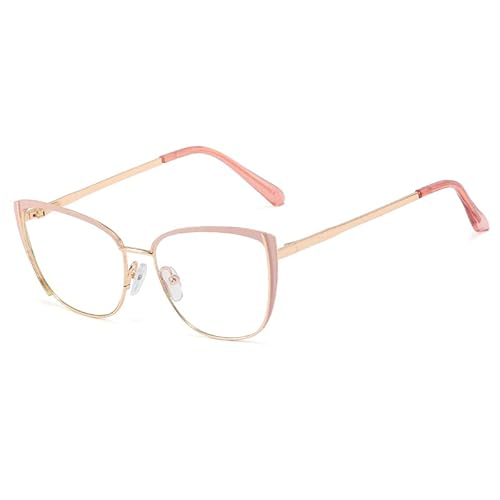 kachawoo Blaulichtblockierende Brille Retro Frauen Metall Brillengestell Katzenauge Anti Blaulicht Computerbrille (pink gold frame) von kachawoo