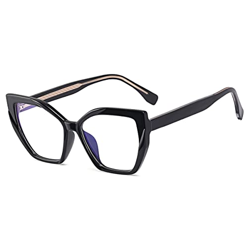 kachawoo Cat Eye Brillen Rahmen Anti Blaulicht Optische Brillen Frauen Polygon TR90 Brillen (black with clear) von kachawoo