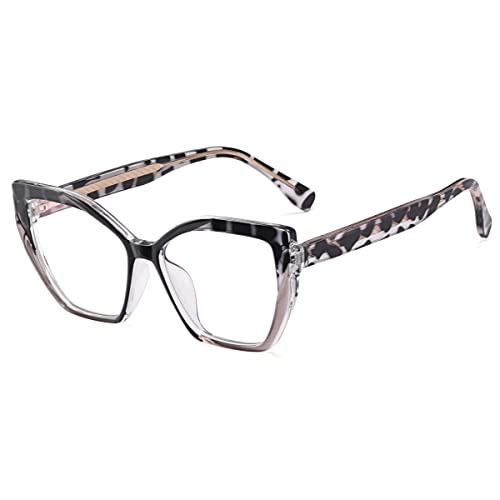 kachawoo Cat Eye Brillen Rahmen Anti Blaulicht Optische Brillen Frauen Polygon TR90 Brillen (leopard with clear) von kachawoo