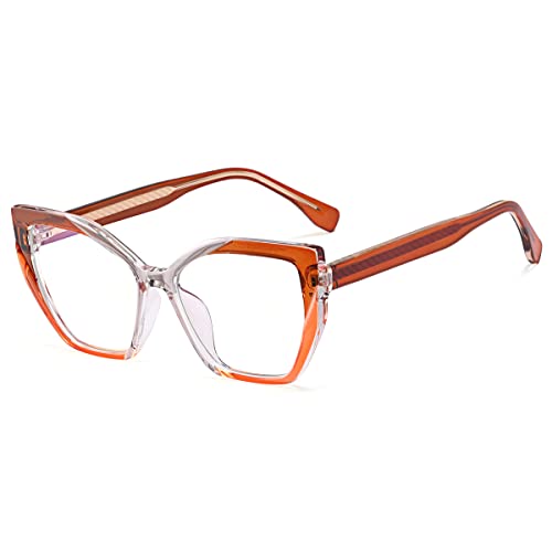 kachawoo Cat Eye Brillen Rahmen Anti Blaulicht Optische Brillen Frauen Polygon TR90 Brillen (orange brown frame) von kachawoo