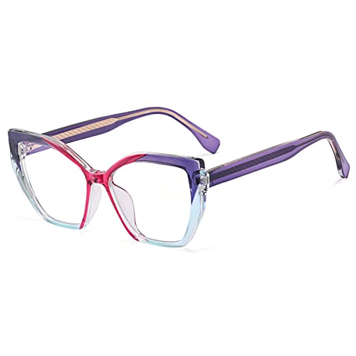 kachawoo Cat Eye Brillen Rahmen Anti Blaulicht Optische Brillen Frauen Polygon TR90 Brillen (purple pink frame) von kachawoo