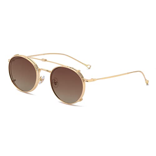 kachawoo Flip-up Gläser mit polarisierten Sonnenbrillen Lens Clip auf Sonnenbrillen für Männer Frauen Grün Rosa Blau Multifunktionsrahmen (gold with brown) von kachawoo
