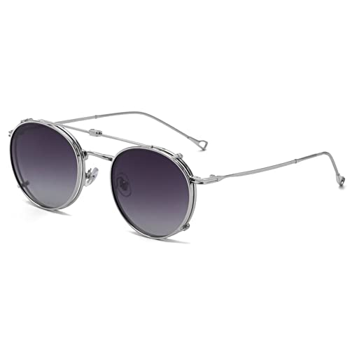 kachawoo Flip-up Gläser mit polarisierten Sonnenbrillen Lens Clip auf Sonnenbrillen für Männer Frauen Grün Rosa Blau Multifunktionsrahmen (silver with grey) von kachawoo