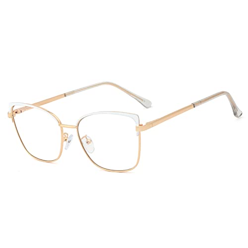 kachawoo Frauen Computer Gläser Blaues Licht Filter Linse Verschreibung Brillen Cat Eye Rahmen Lesen Computer Myopie Eyewears (white gold frame) von kachawoo