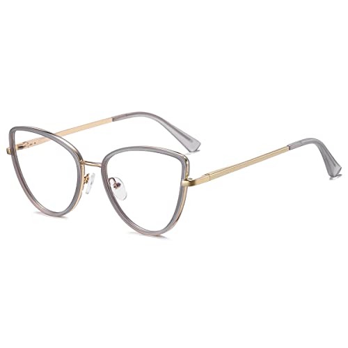 kachawoo Frauen Mode Brillen Rahmen Cat Eye Blaues Licht Computer Gläser TR90 Metall Brillen (grey gold frame) von kachawoo