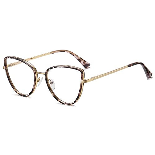 kachawoo Frauen Mode Brillen Rahmen Cat Eye Blaues Licht Computer Gläser TR90 Metall Brillen (leopard gold frame) von kachawoo