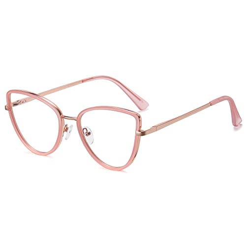 kachawoo Frauen Mode Brillen Rahmen Cat Eye Blaues Licht Computer Gläser TR90 Metall Brillen (pink gold frame) von kachawoo