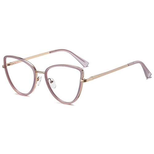 kachawoo Frauen Mode Brillen Rahmen Cat Eye Blaues Licht Computer Gläser TR90 Metall Brillen (purple gold frame) von kachawoo