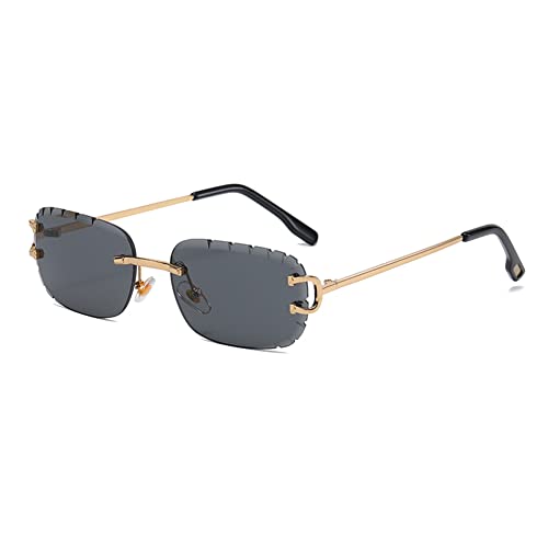 kachawoo Geschnittene rahmenlose Sonnenbrille randlose ovale rechteckige Sonnenbrille mit geschnittener UV400-Linse Golf Luxury Designer Eyewears (gold with black) von kachawoo