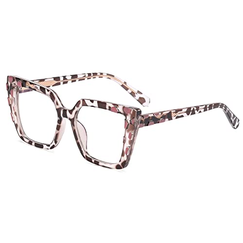 kachawoo Große quadratische Gläser Anti Blaulicht Brillenrahmen TR90 Acetat Cat Eye Eyewear Frauen (leopard with clear) von kachawoo