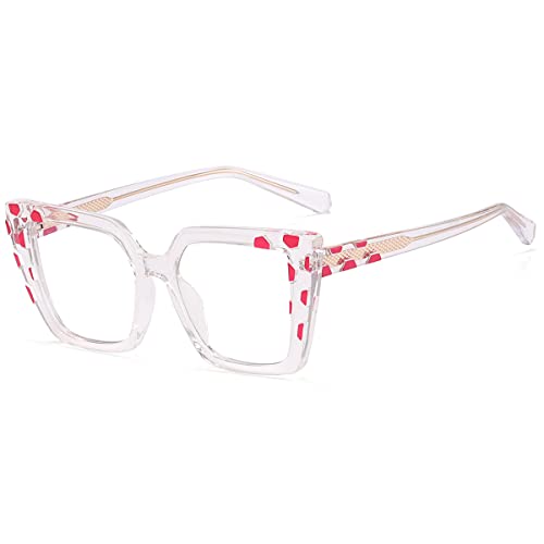 kachawoo Große quadratische Gläser Anti Blaulicht Brillenrahmen TR90 Acetat Cat Eye Eyewear Frauen (red clear frame) von kachawoo