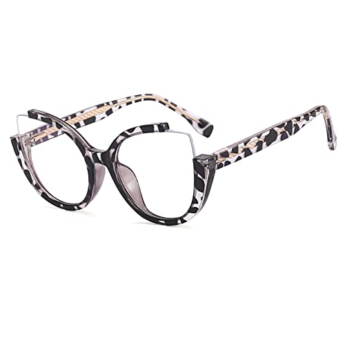 kachawoo Halb randlose Vintage Mode Gläser Rahmen Cat Eye Große rahmenlose blaue Licht Eyewears Elegante Brillen für Frauen 2023 (leoaprd with clear) von kachawoo