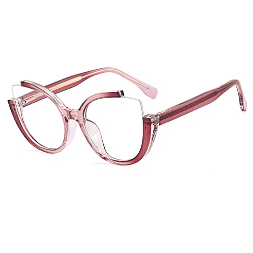 kachawoo Halb randlose Vintage Mode Gläser Rahmen Cat Eye Große rahmenlose blaue Licht Eyewears Elegante Brillen für Frauen 2023 (purple red frame) von kachawoo