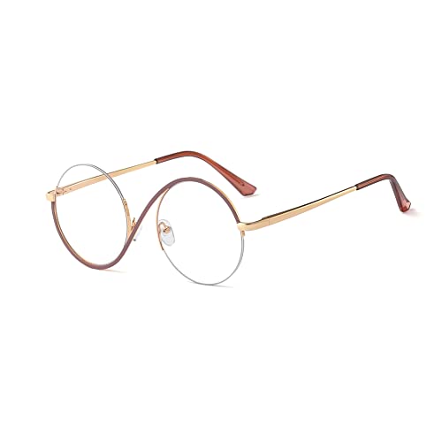 kachawoo Halbe randlose Brillen Null Diopter Brillenrahmen 8 S Form Metall Verschreibung Runde Anti Blaulicht Ray Brillen (brown gold frame) von kachawoo