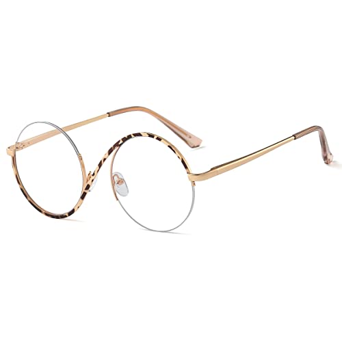 kachawoo Halber Rahmen Anti Blaulicht Brillen Weibliche Vintage Metall Brillen Optische Runde Gläser Rahmen Frauen (leopard gold frame) von kachawoo